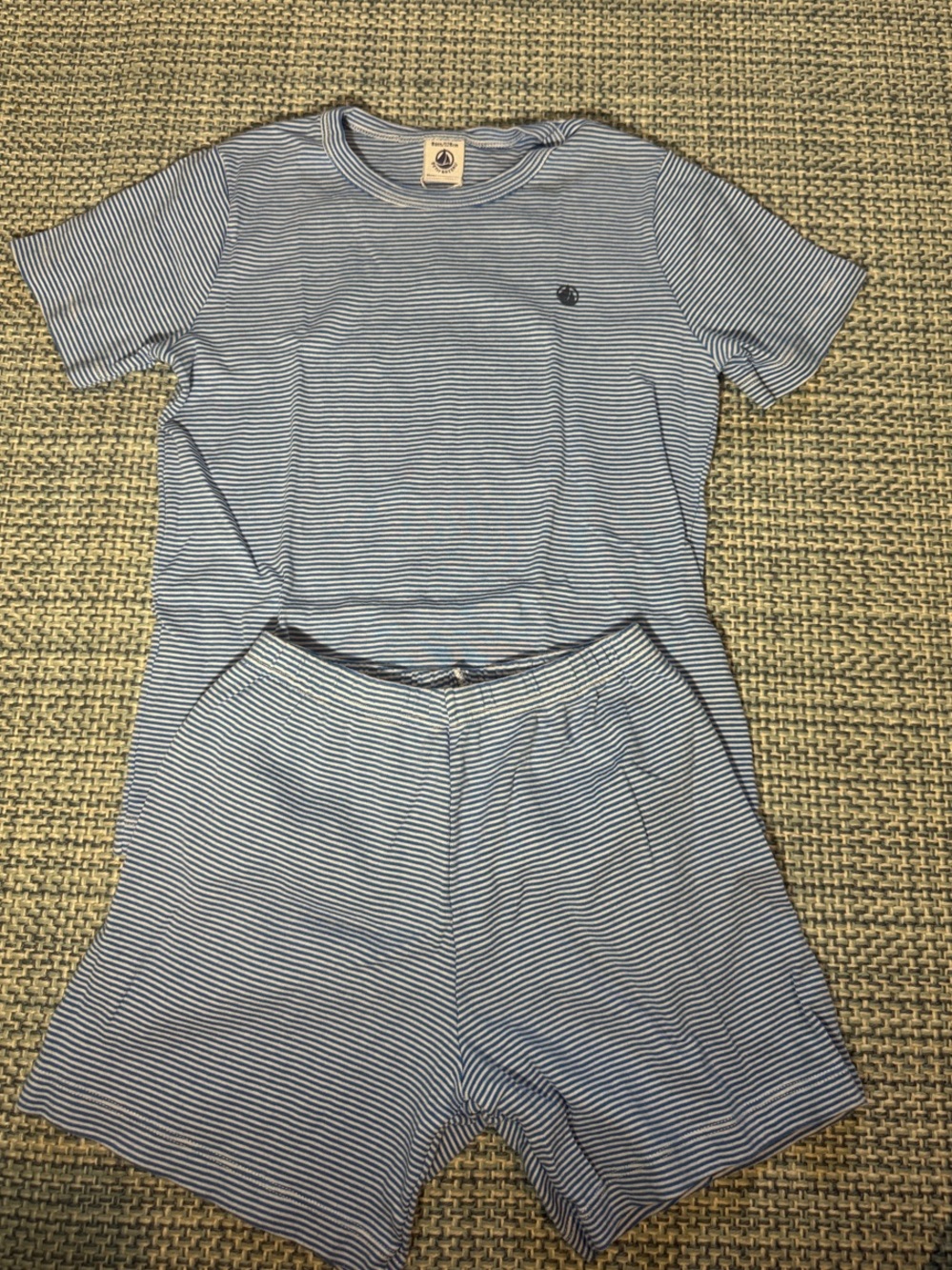 Petit Bateau Blue and White Striped Kids Pajama Set